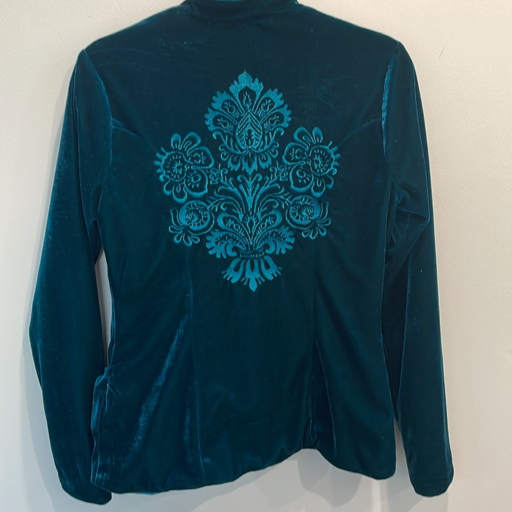 Vintage velvet embroidered 70’s artsy whimsigoth mandarin collar holiday blazer